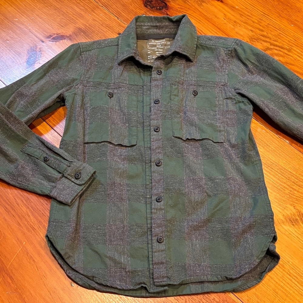 REI Co-Op XS Wallace Lake Flannel Shirt Buffalo Plaid Green Grey Gray